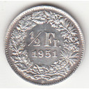1951 - 1/2 Franc Argento Svizzera Standing Helvetia SPL++